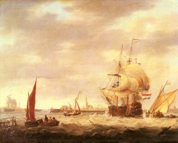 Merchant Ship And Fishing Vessels Off The Dutch Coast